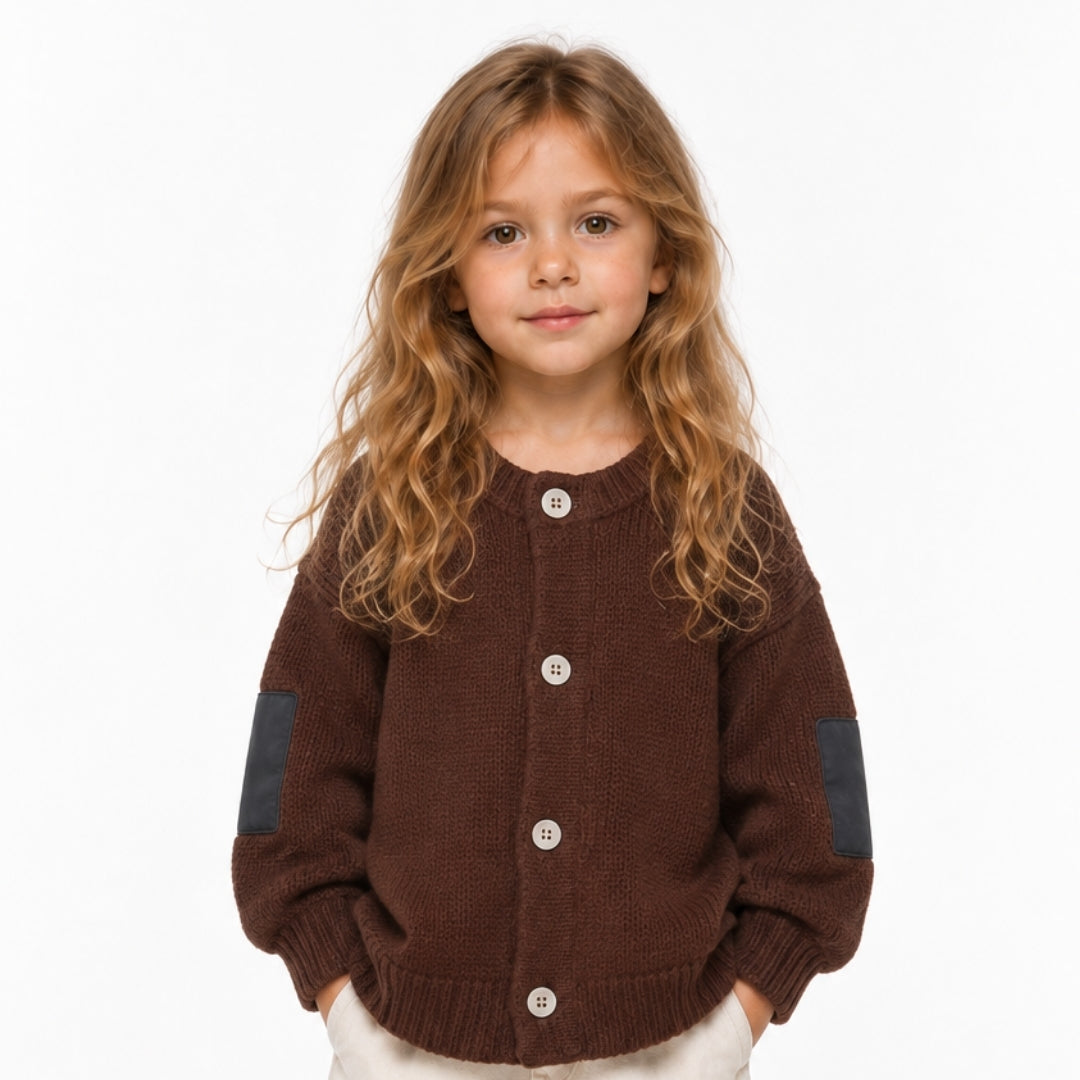 Cardigan HUG marrone – cardigan in maglia per bambino Made in Italy, Arlu Studio