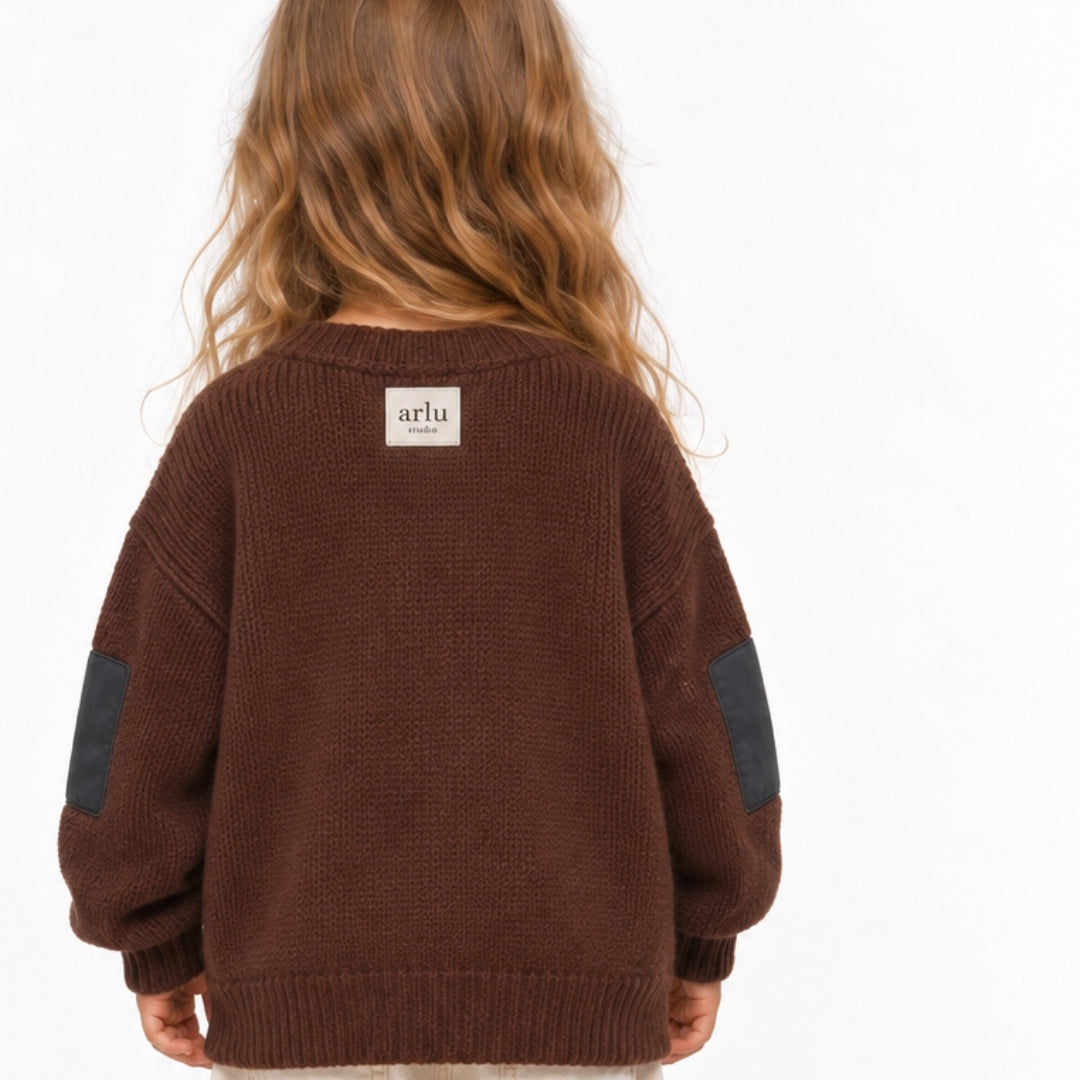 Cardigan HUG marrone – cardigan in maglia per bambino Made in Italy, Arlu Studio